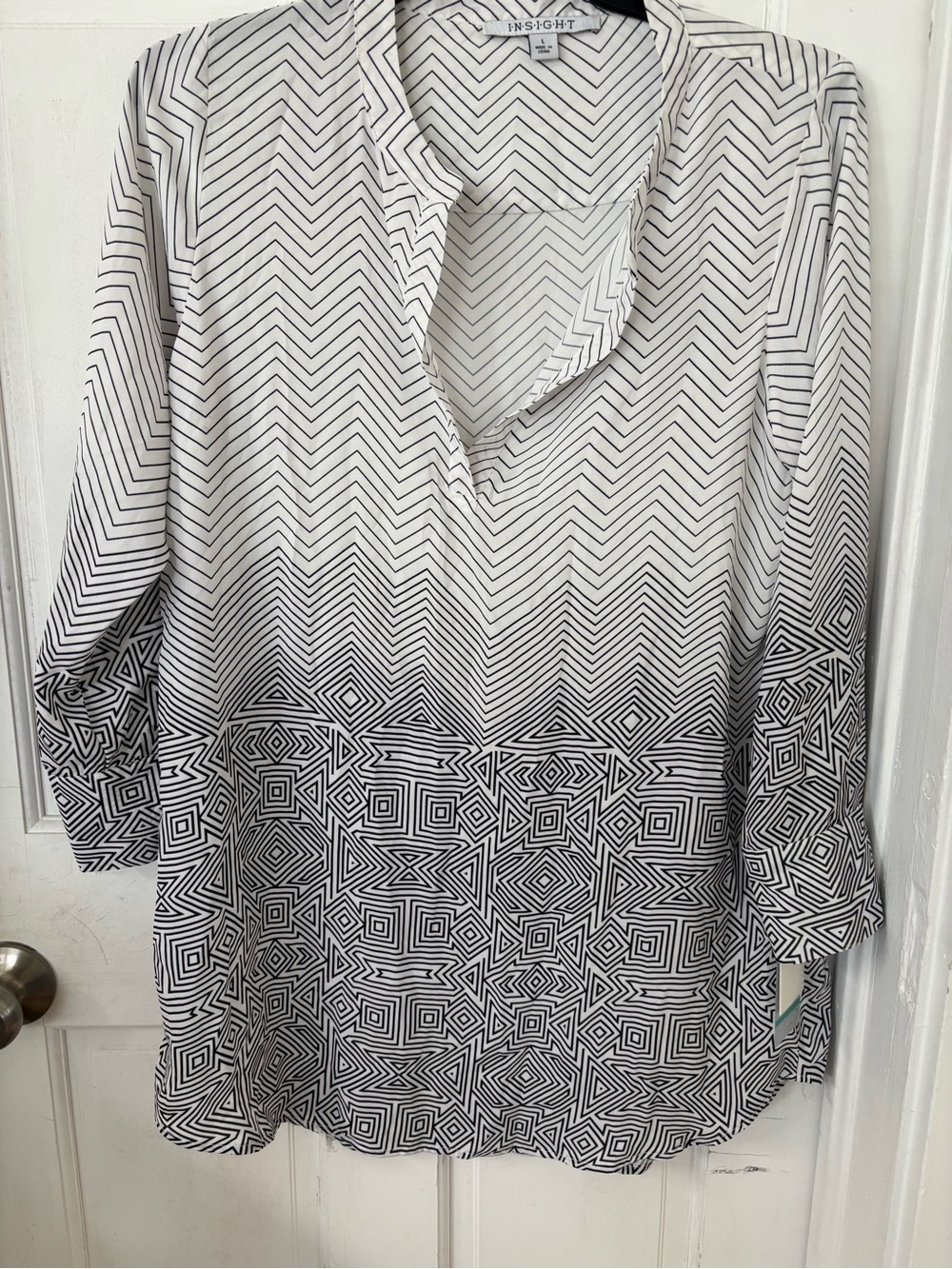 Insight White Blouse with Black Chevron Stripes